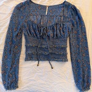 Free People Floral Blue Women's Top